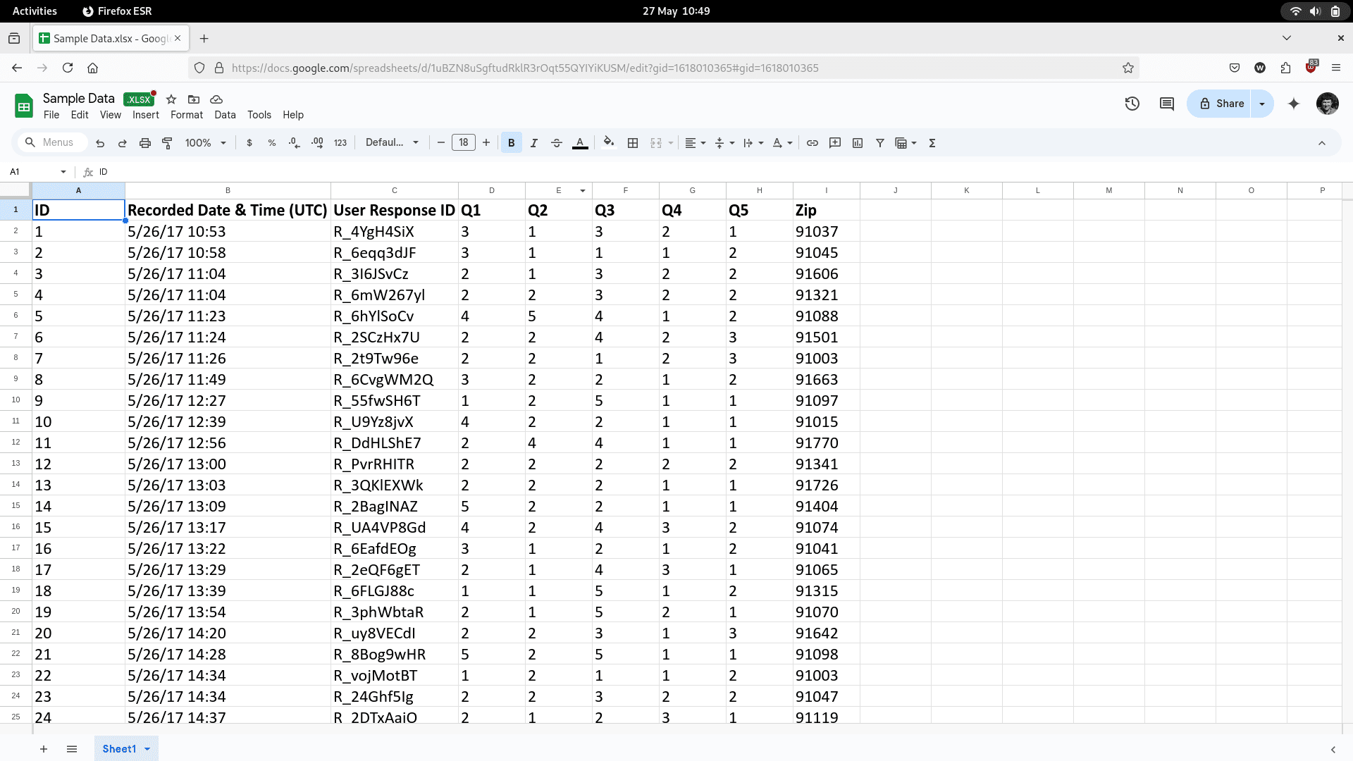 Google Sheets Interface