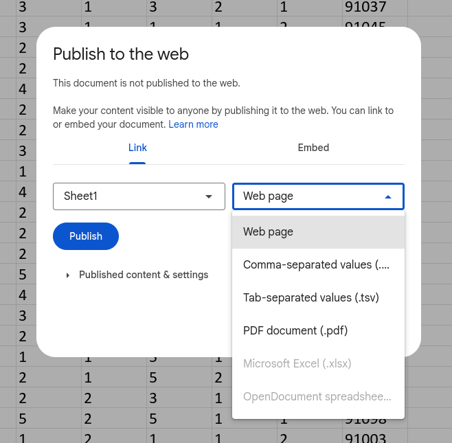 Publishing settings