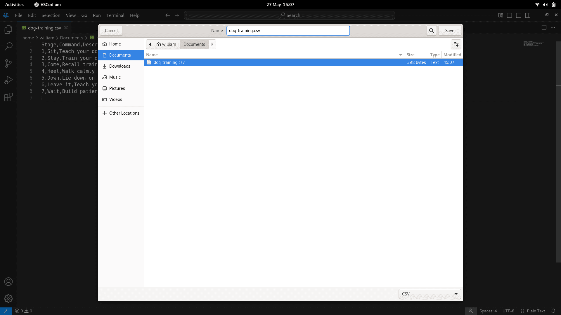 Saving a CSV file from LibreOffice Calc